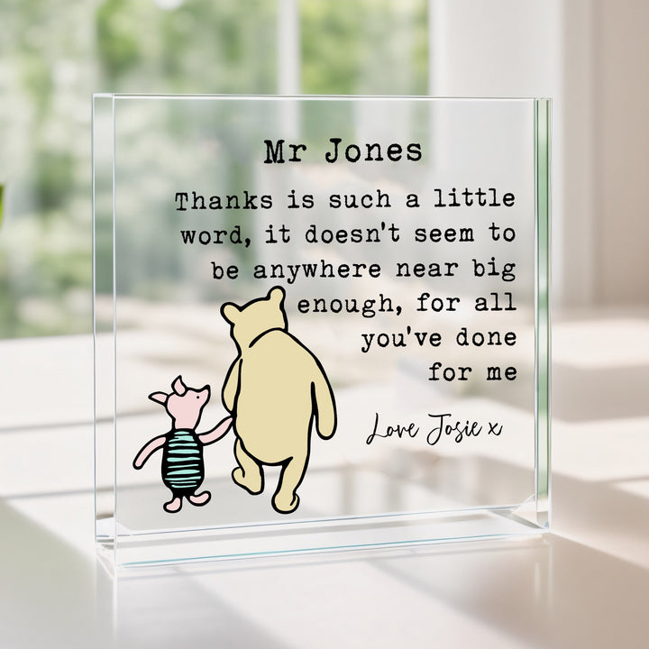 Personalised Acrylic Little Word Pooh Bear Teacher Gift