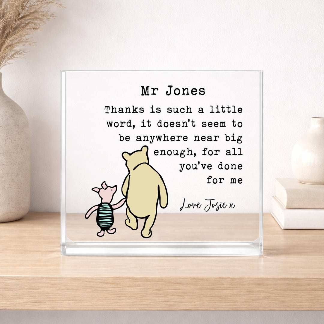 Personalised Acrylic Little Word Pooh Bear Teacher Gift