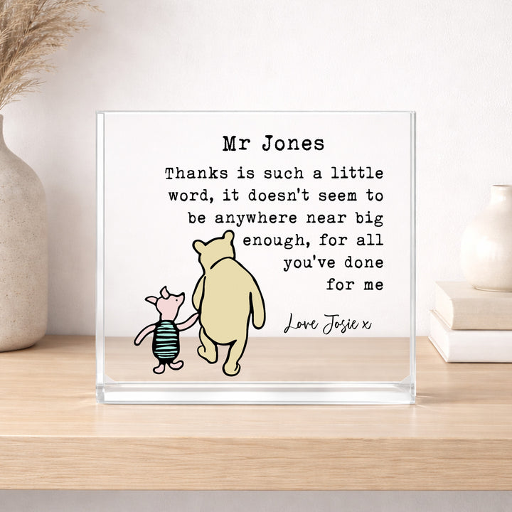 Personalised Acrylic Little Word Pooh Bear Teacher Gift