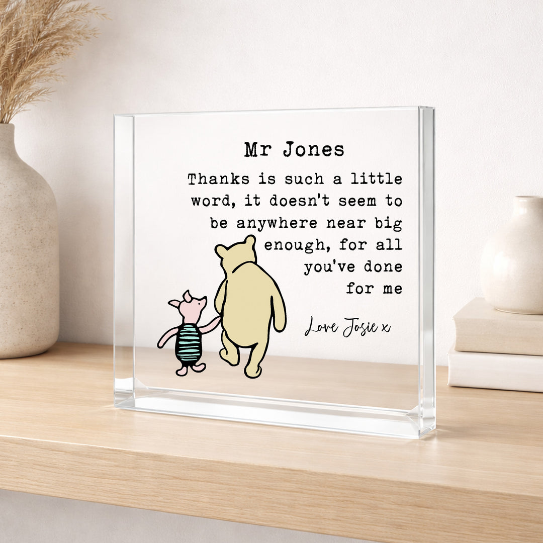 Personalised Acrylic Little Word Pooh Bear Teacher Gift