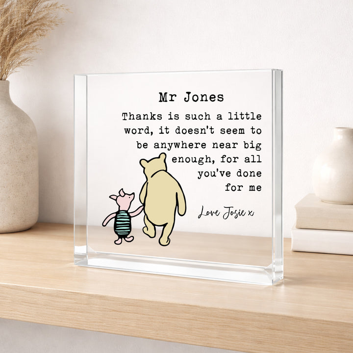 Personalised Acrylic Little Word Pooh Bear Teacher Gift