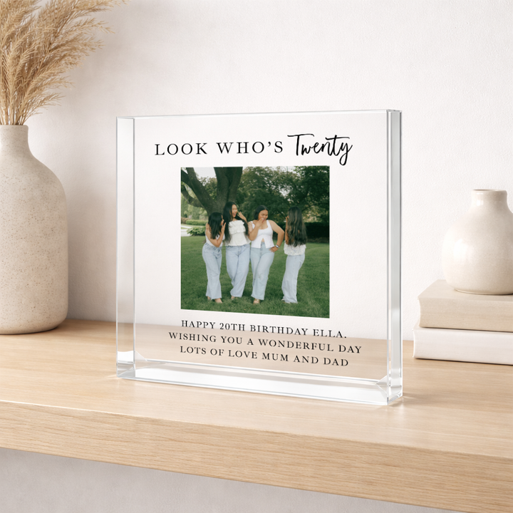 Personalised Photo Acrylic Block 20th Birthday Gift