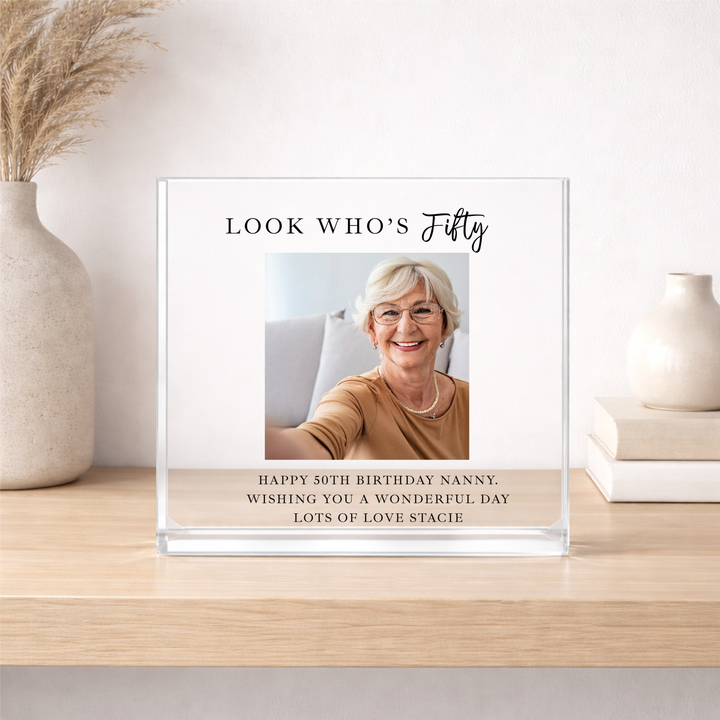 Personalised Photo Acrylic Block 50th Birthday Gift