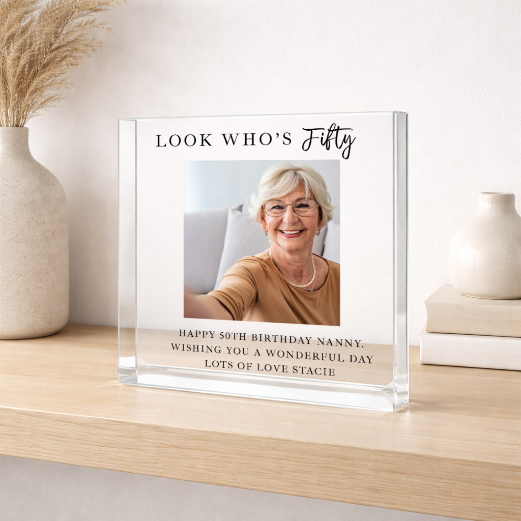 Personalised Photo Acrylic Block 50th Birthday Gift