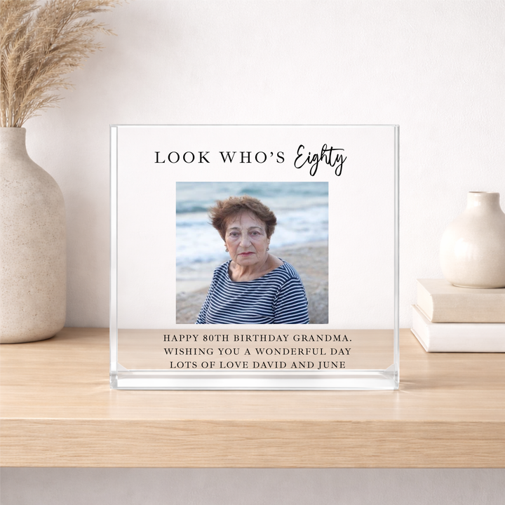 Personalised Photo Acrylic Block 80th Birthday Gift