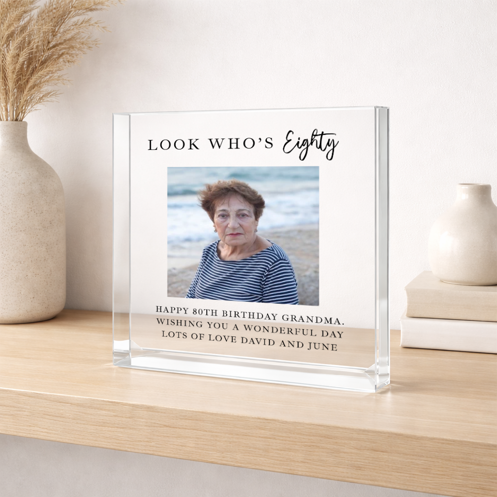 Personalised Photo Acrylic Block 80th Birthday Gift