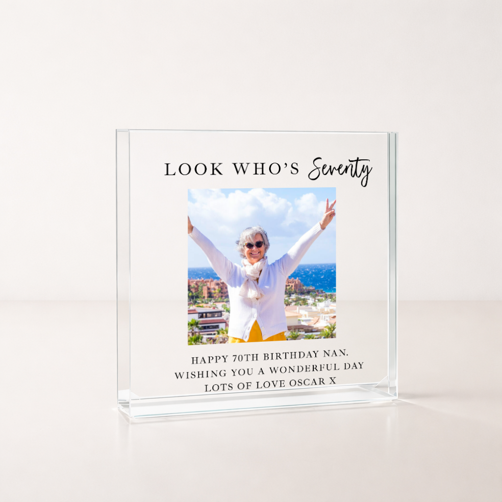Personalised Photo Acrylic Block 70th Birthday Gift