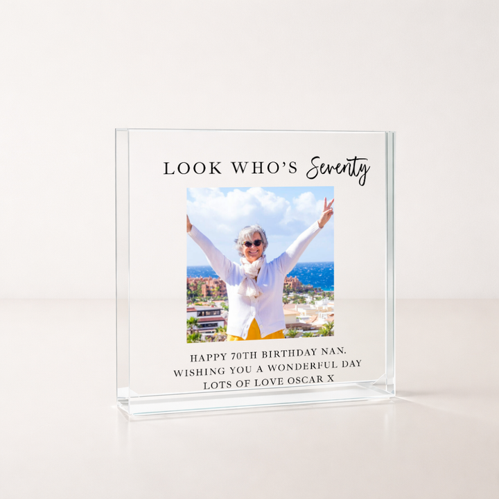 Personalised Photo Acrylic Block 70th Birthday Gift