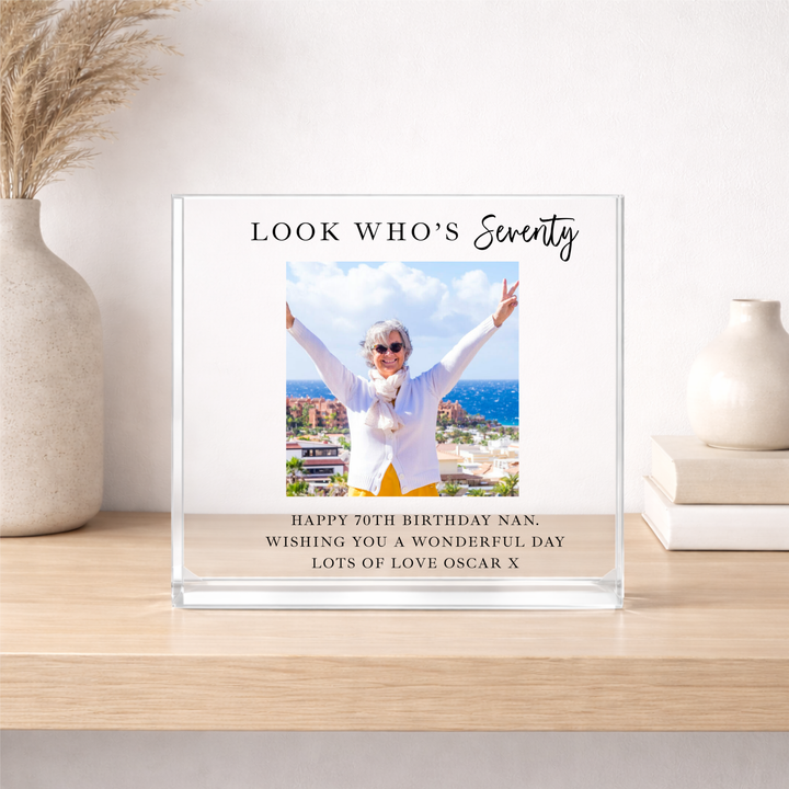 Personalised Photo Acrylic Block 70th Birthday Gift