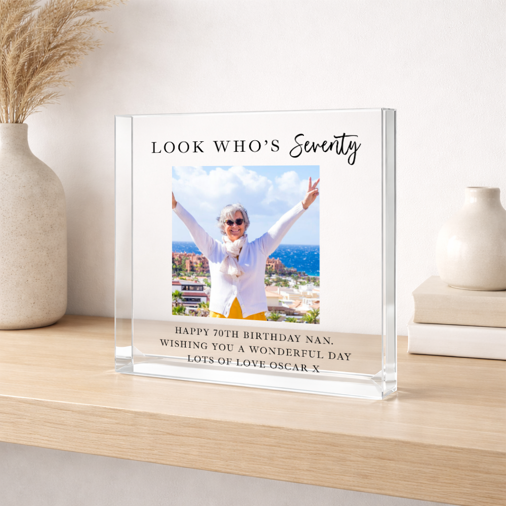 Personalised Photo Acrylic Block 70th Birthday Gift