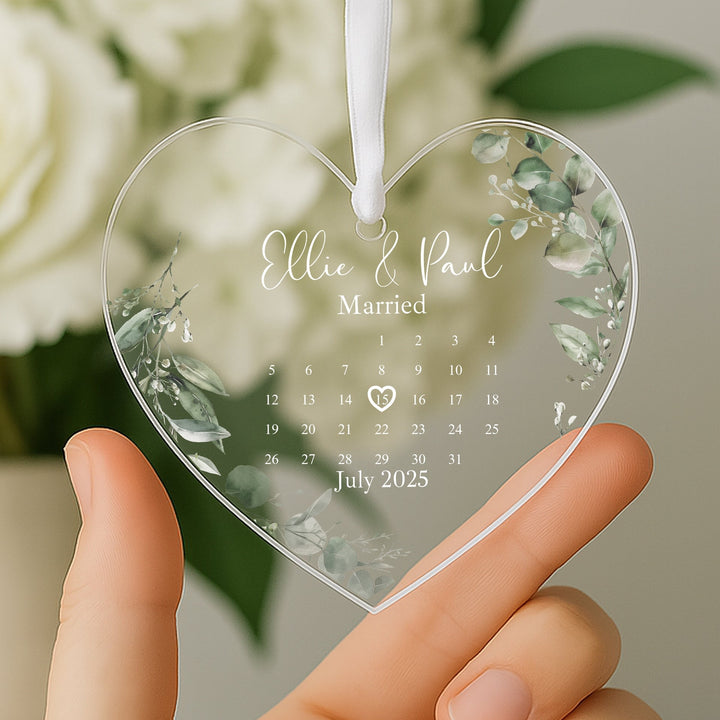 Personalised Floral Just Married Wedding Date Gift Ornament