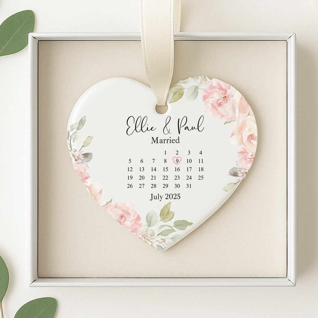 Personalised Pink Floral Just Married Wedding Date Gift Ornament