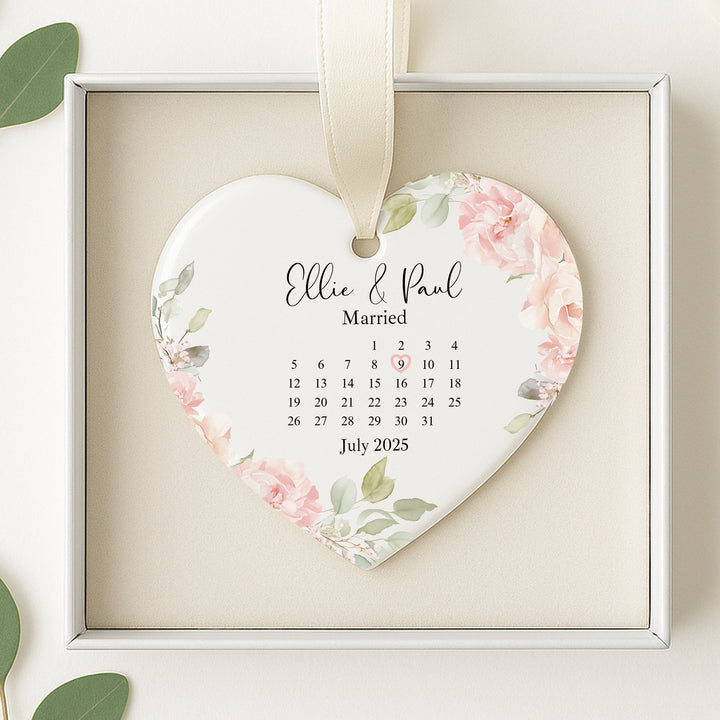 Personalised Pink Floral Just Married Wedding Date Gift Ornament