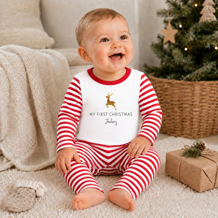 Personalised Gold Reindeer Christmas Pyjamas