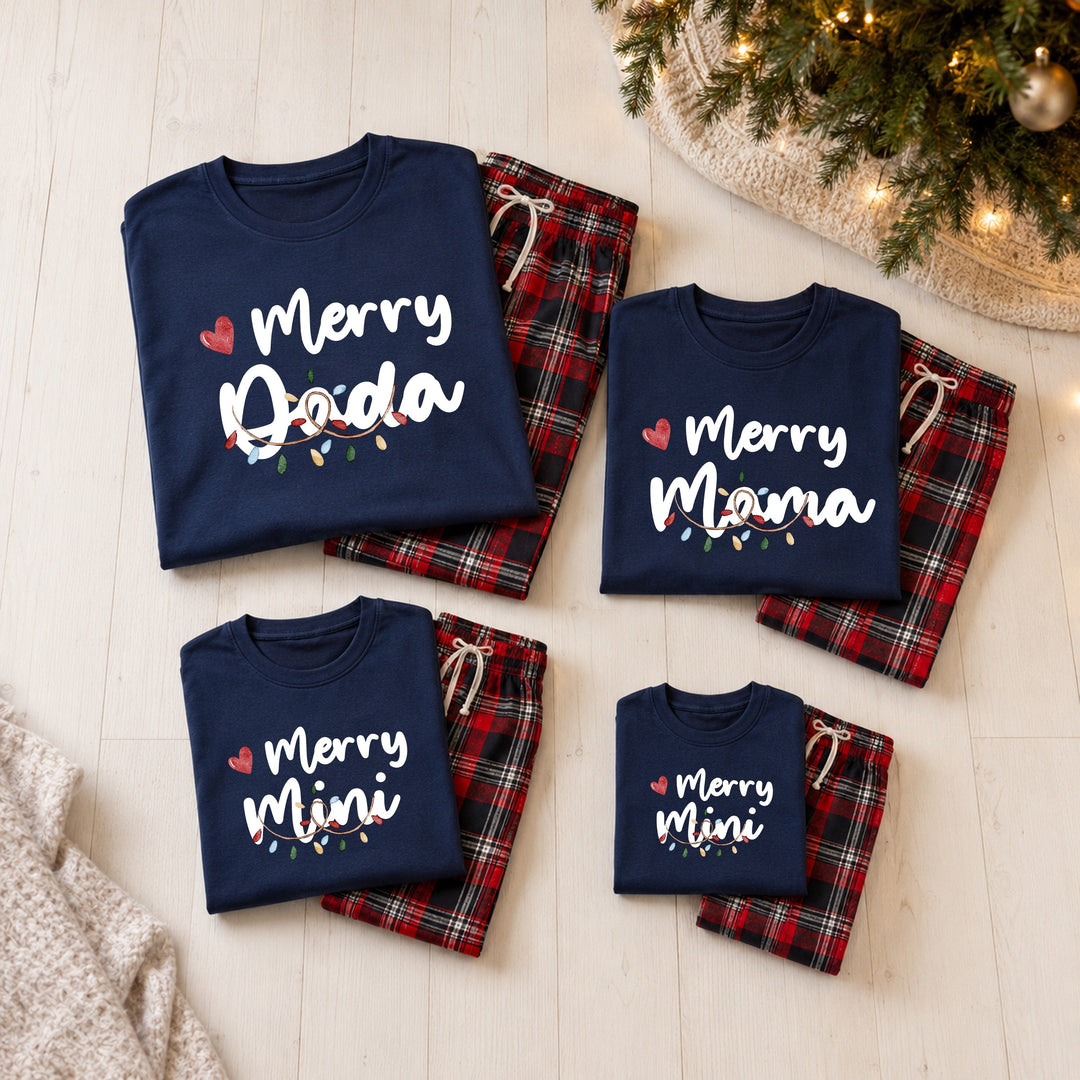 Personalised Family Matching Tartan Merry Christmas Pyjamas