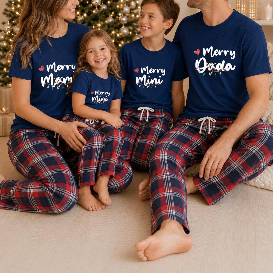 Personalised Family Matching Tartan Merry Christmas Pyjamas