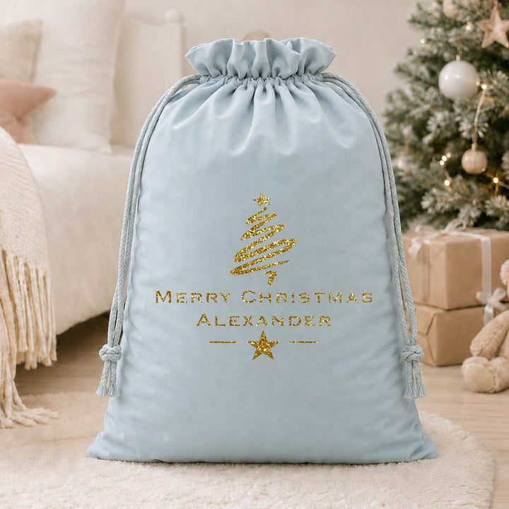 Personalised Gold Glitter Merry Christmas Velvet Santa Sack