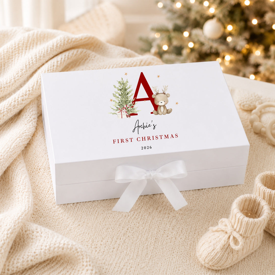 Personalised Bear Reindeer Initial My First Christmas Eve Box