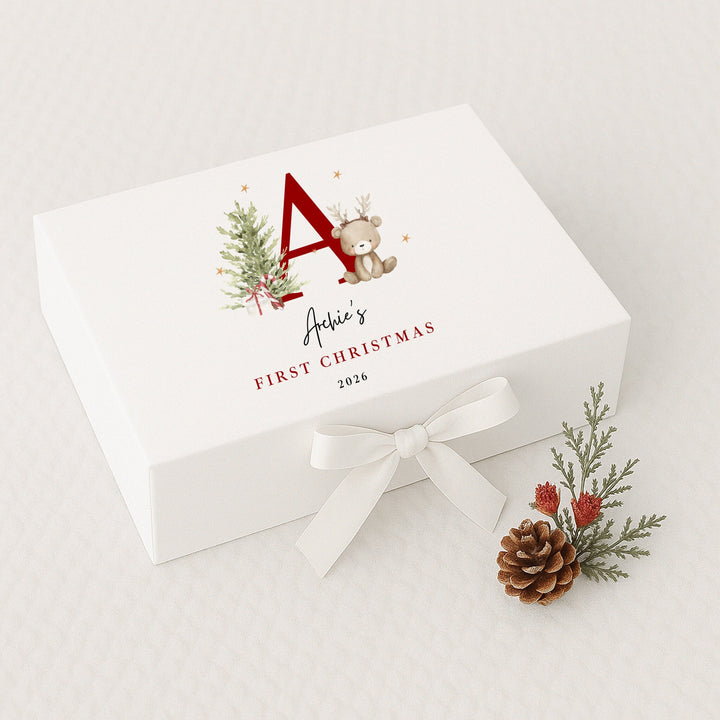 Personalised Bear Reindeer Initial My First Christmas Eve Box
