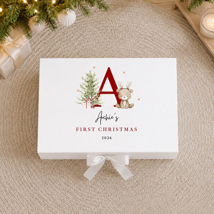 Personalised Bear Reindeer Initial My First Christmas Eve Box