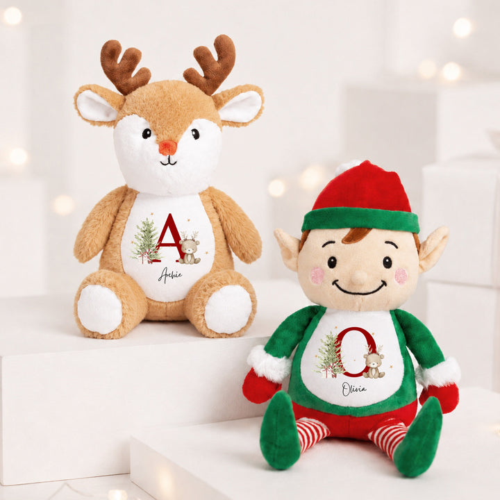 Personalised Bear Reindeer Initial My First Christmas Soft Toy
