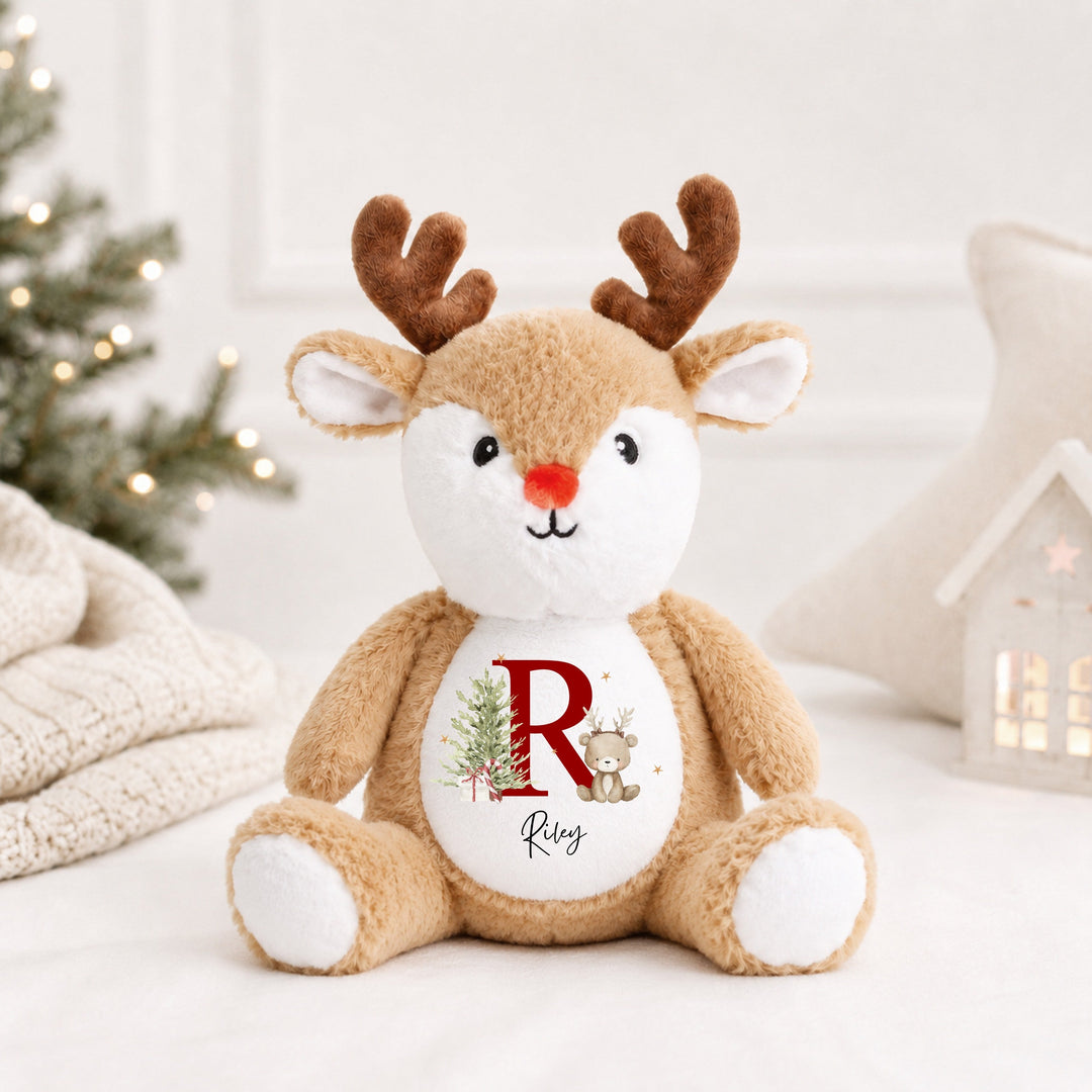 Personalised Bear Reindeer Initial My First Christmas Soft Toy