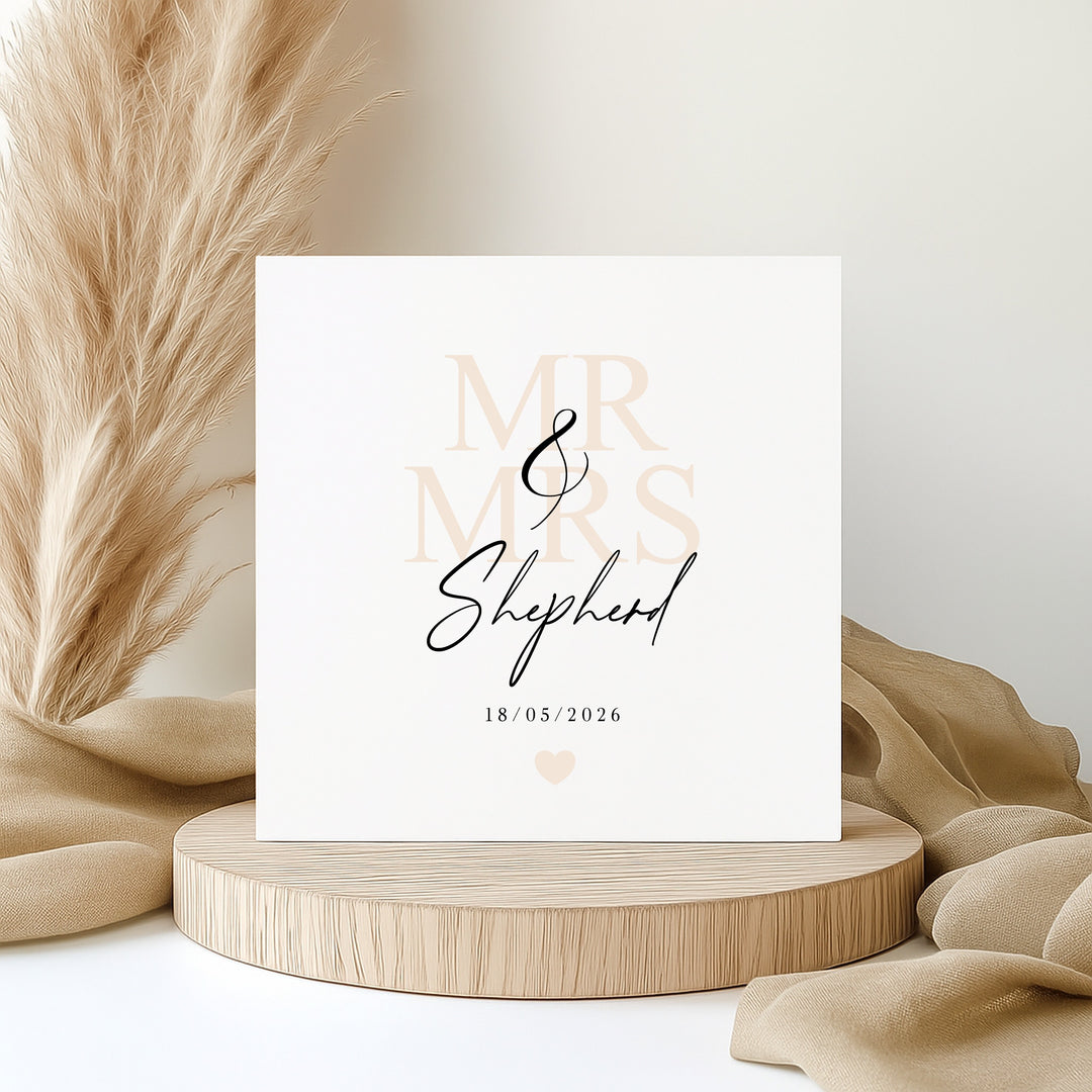 Personalised Beige Mr &amp; Mrs Wedding Card