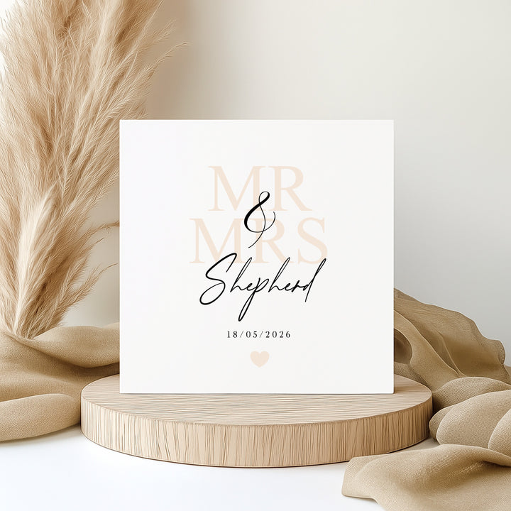 Personalised Beige Mr &amp; Mrs Wedding Card