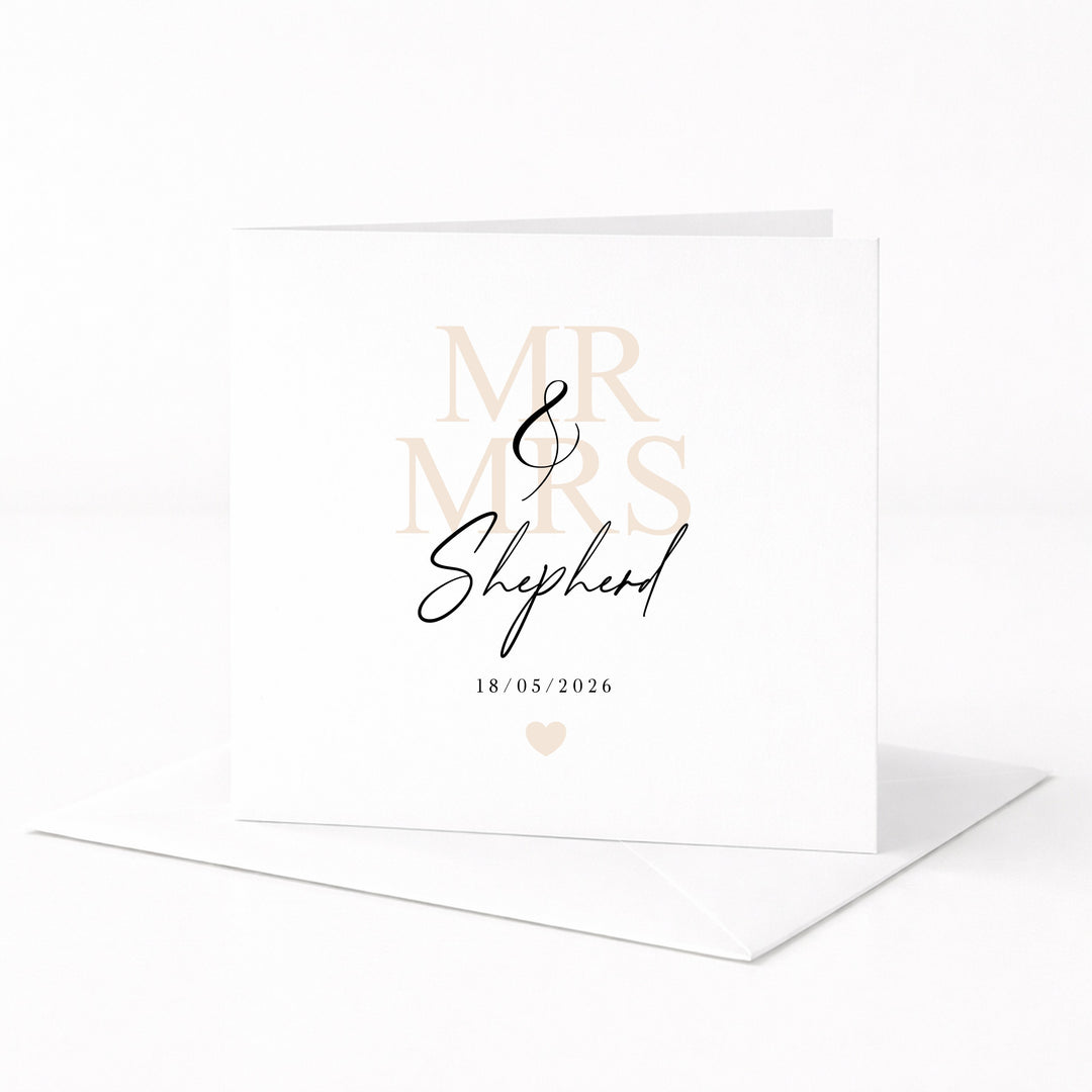 Personalised Beige Mr &amp; Mrs Wedding Card