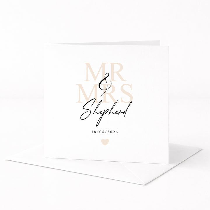 Personalised Beige Mr &amp; Mrs Wedding Card