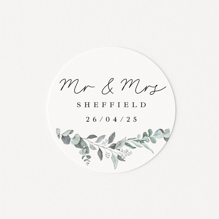Personalised Green Floral Wedding Favour Bag Stickers