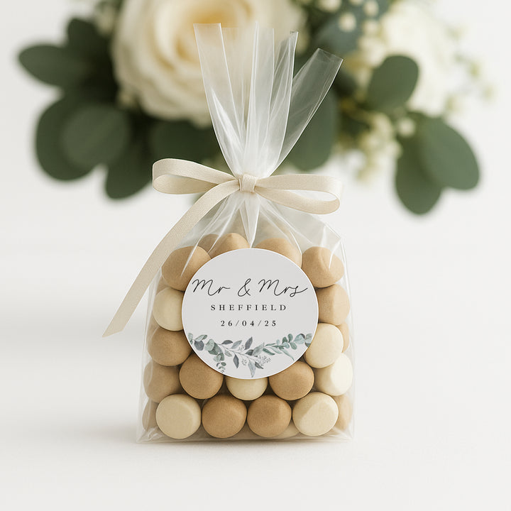 Personalised Green Floral Wedding Favour Bag Stickers