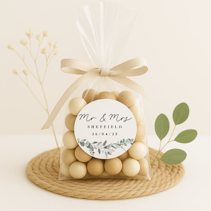 Personalised Green Floral Wedding Favour Bag Stickers