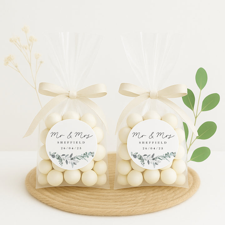Personalised Green Floral Wedding Favour Bag Stickers