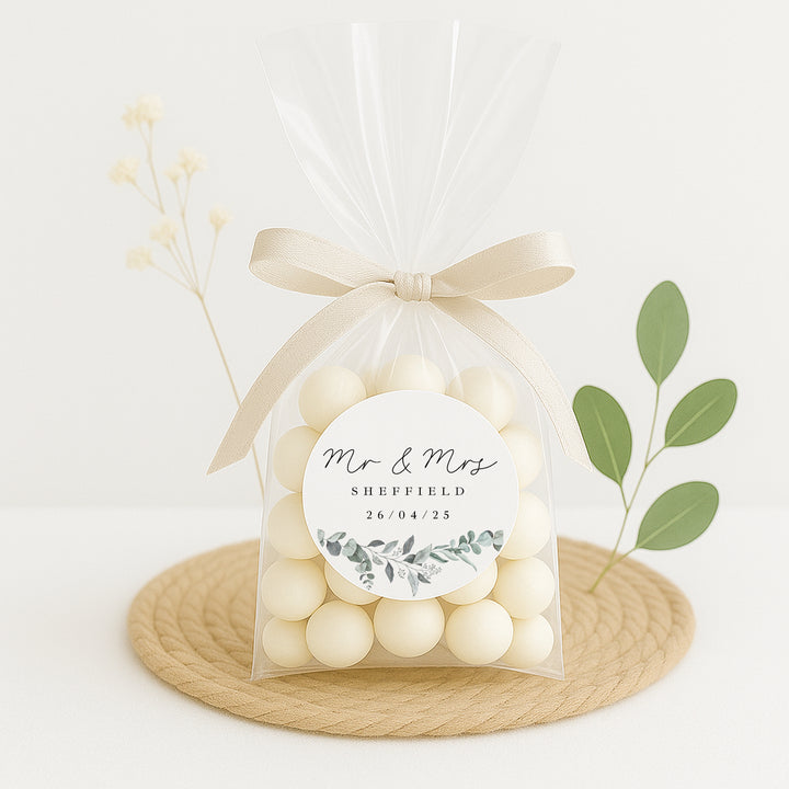 Personalised Green Floral Wedding Favour Bag Stickers