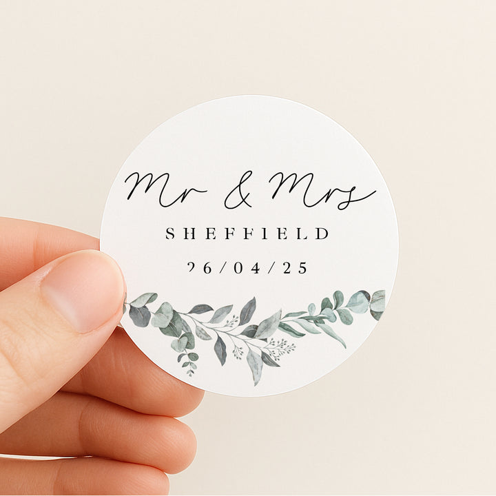 Personalised Green Floral Wedding Favour Bag Stickers