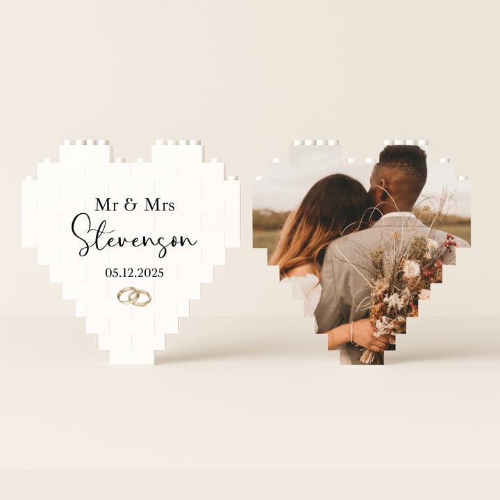 Personalised Wedding Photo Mr &amp; Mrs Rings Building Blocks