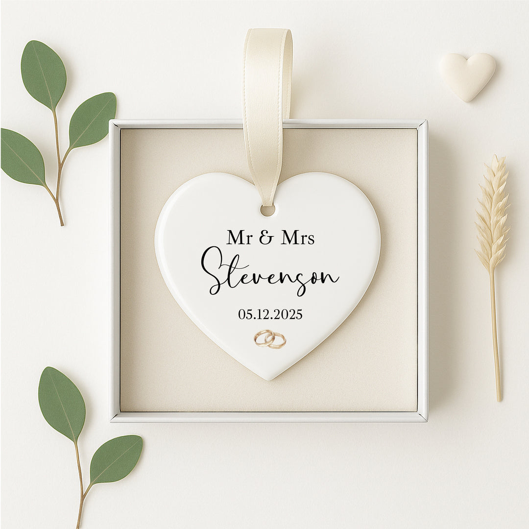 Personalised Heart Rings Wedding Day Gift Ornament