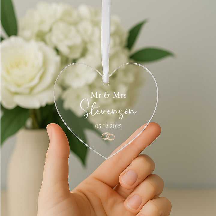 Personalised Heart Rings Wedding Day Gift Ornament