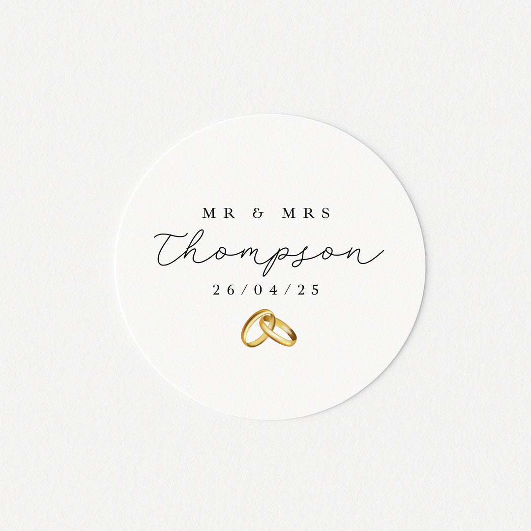 Personalised Gold Rings Wedding Favour Bag Stickers