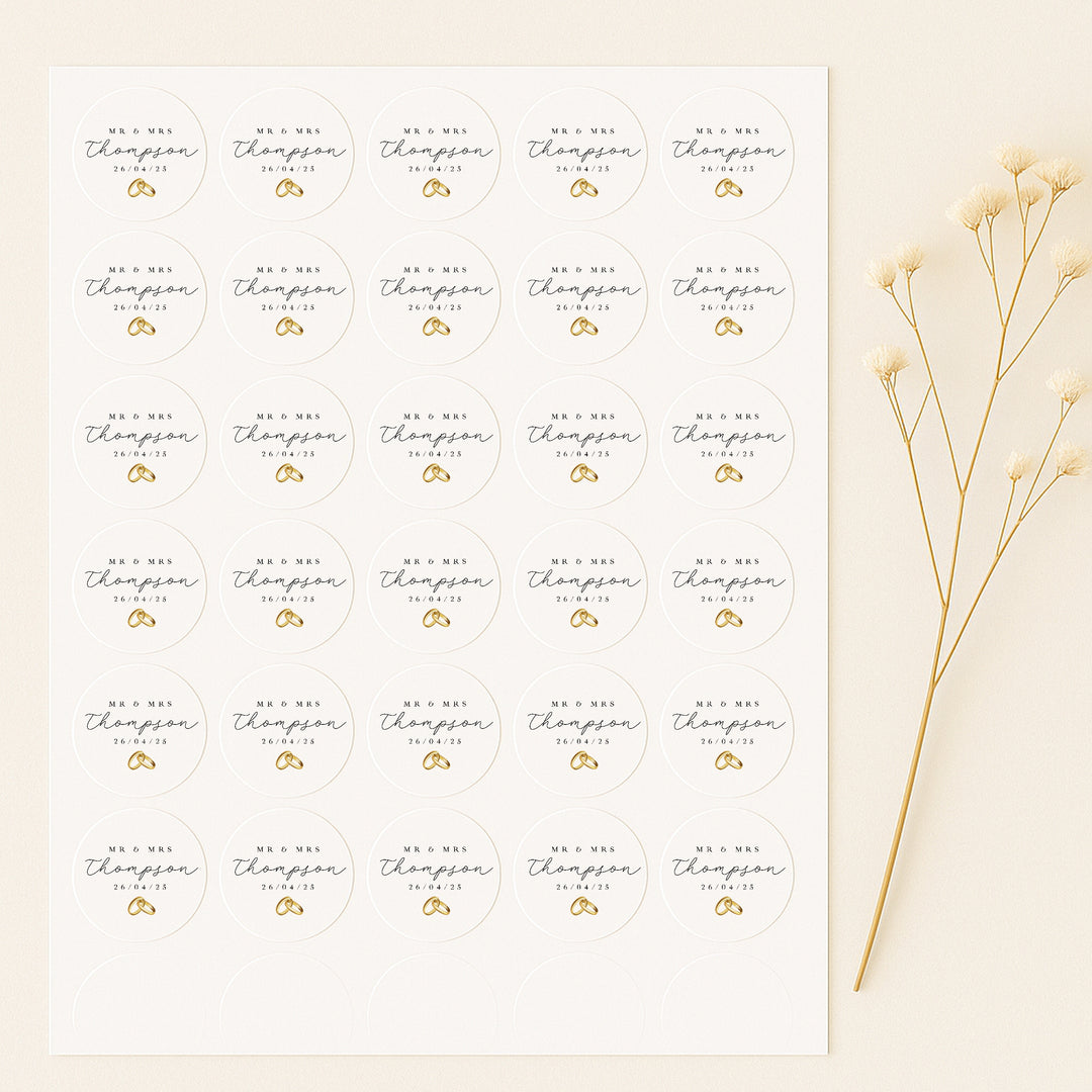 Personalised Gold Rings Wedding Favour Bag Stickers