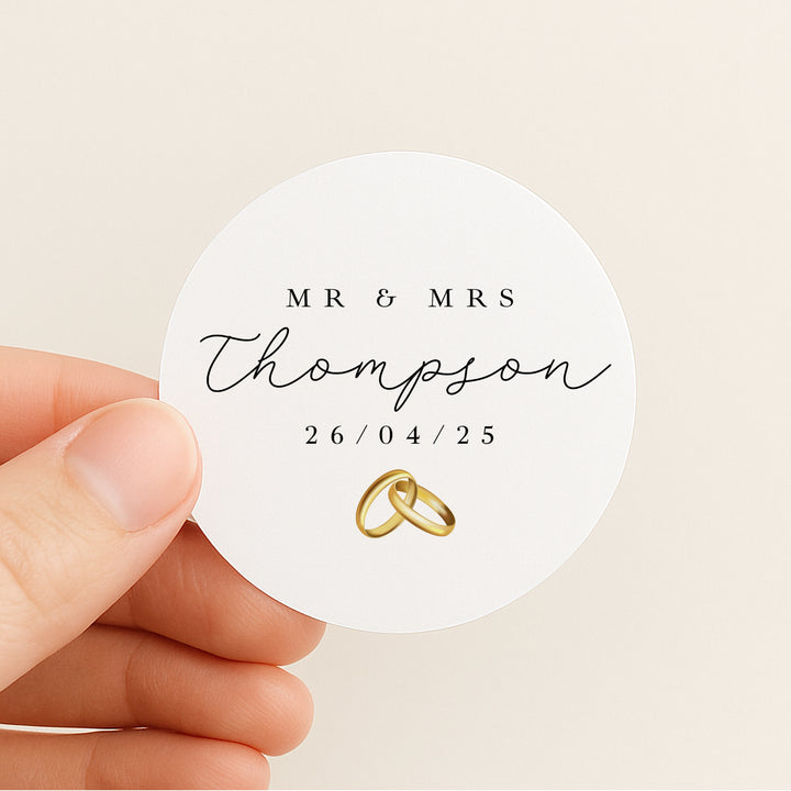 Personalised Gold Rings Wedding Favour Bag Stickers