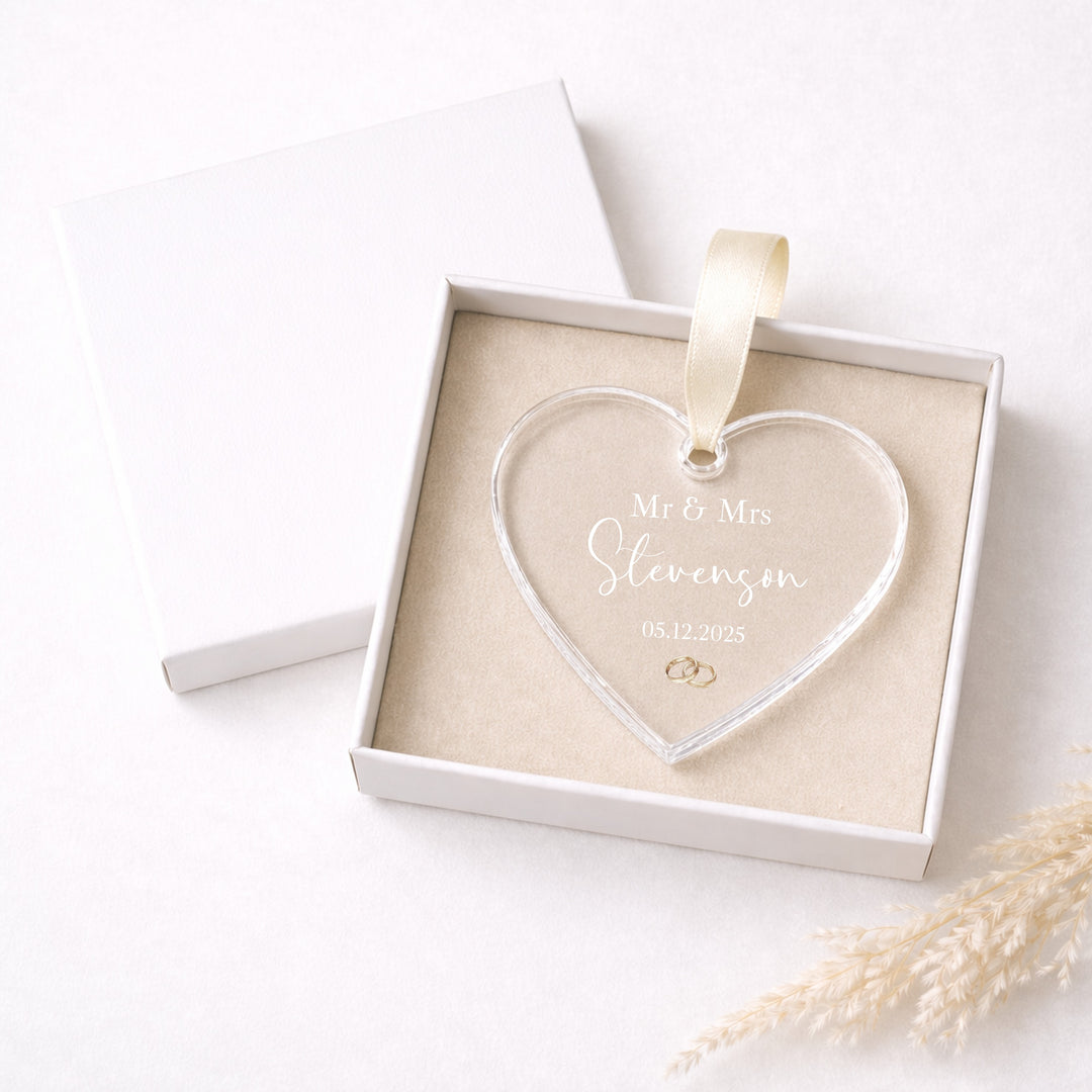 Personalised Heart Rings Wedding Day Gift Ornament