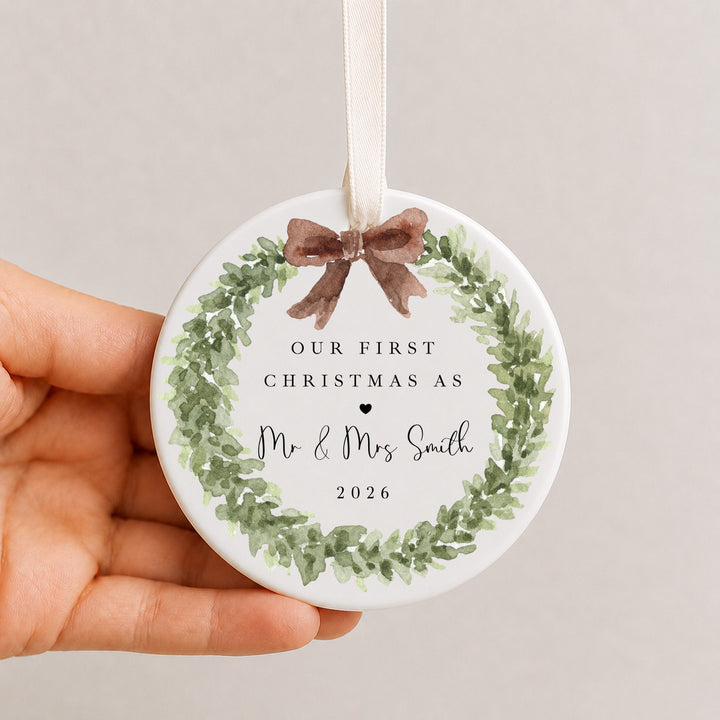 Personalised Wreath Our First Christmas Married Bauble