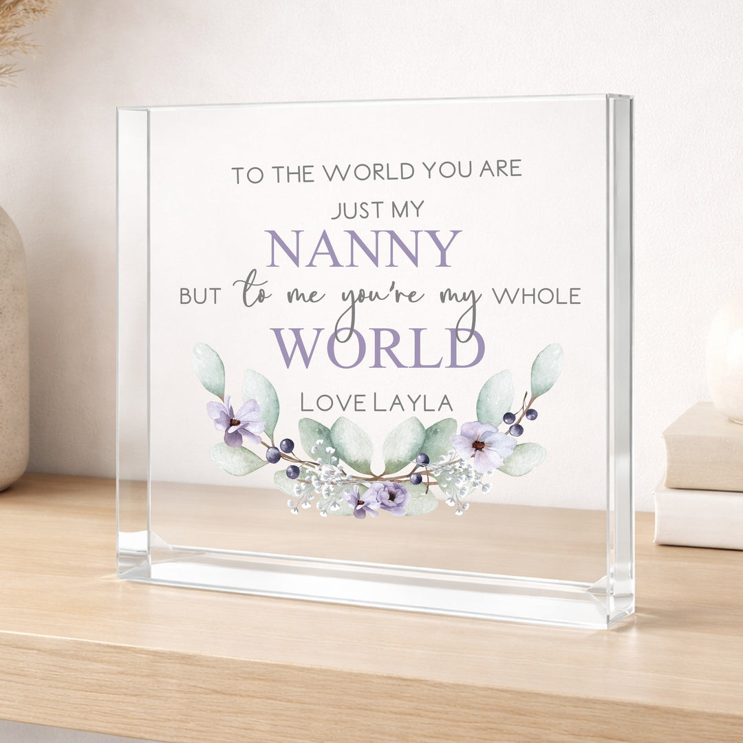 Personalised Purple Nanny You Are My World Acrylic Block