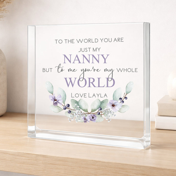 Personalised Purple Nanny You Are My World Acrylic Block