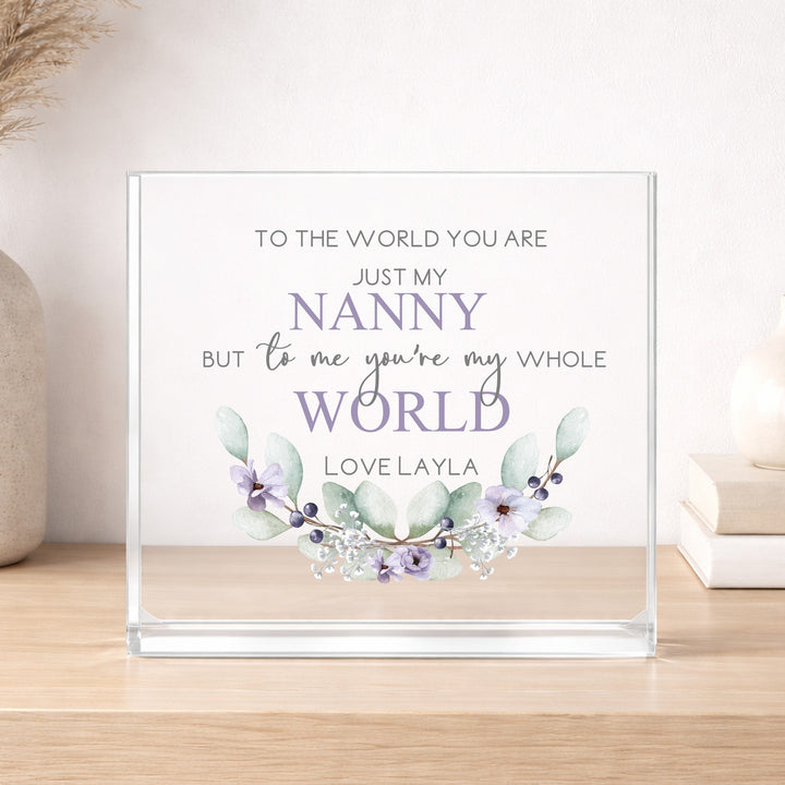 Personalised Purple Nanny You Are My World Acrylic Block
