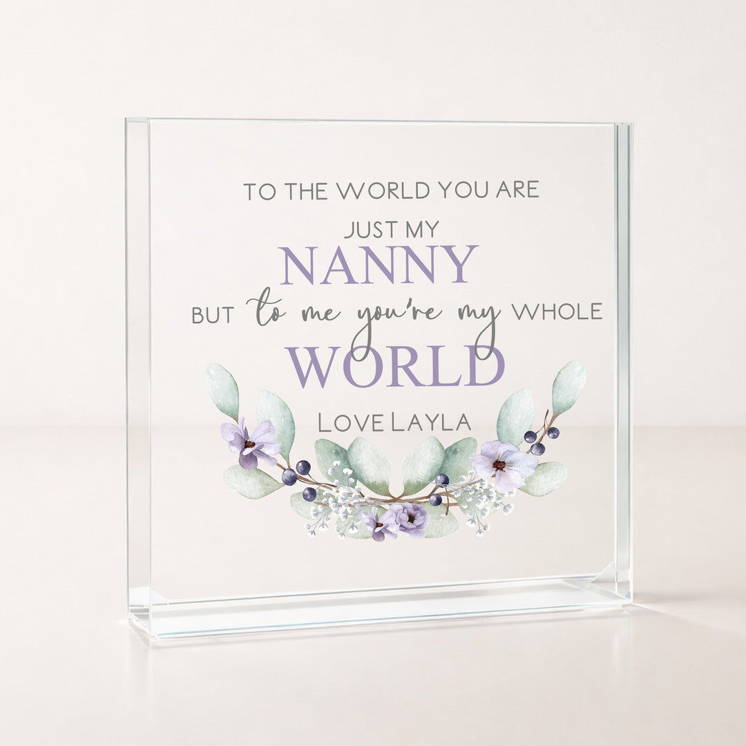 Personalised Purple Nanny You Are My World Acrylic Block