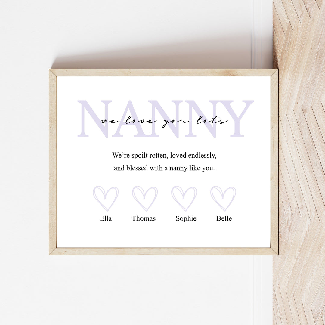 Personalised Purple Nanny We Love You Poster