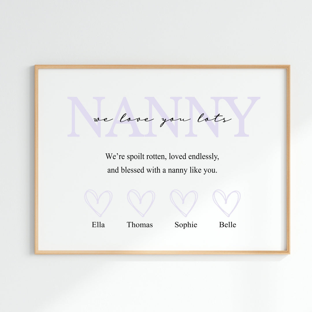 Personalised Purple Nanny We Love You Poster
